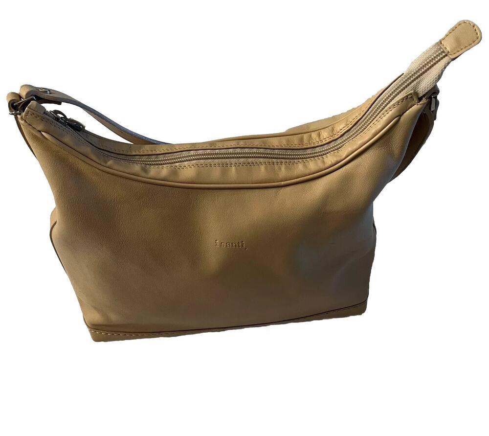 i Santi Genuine Leather Shoulder Handbag Beige  Adjustable Strap Purse